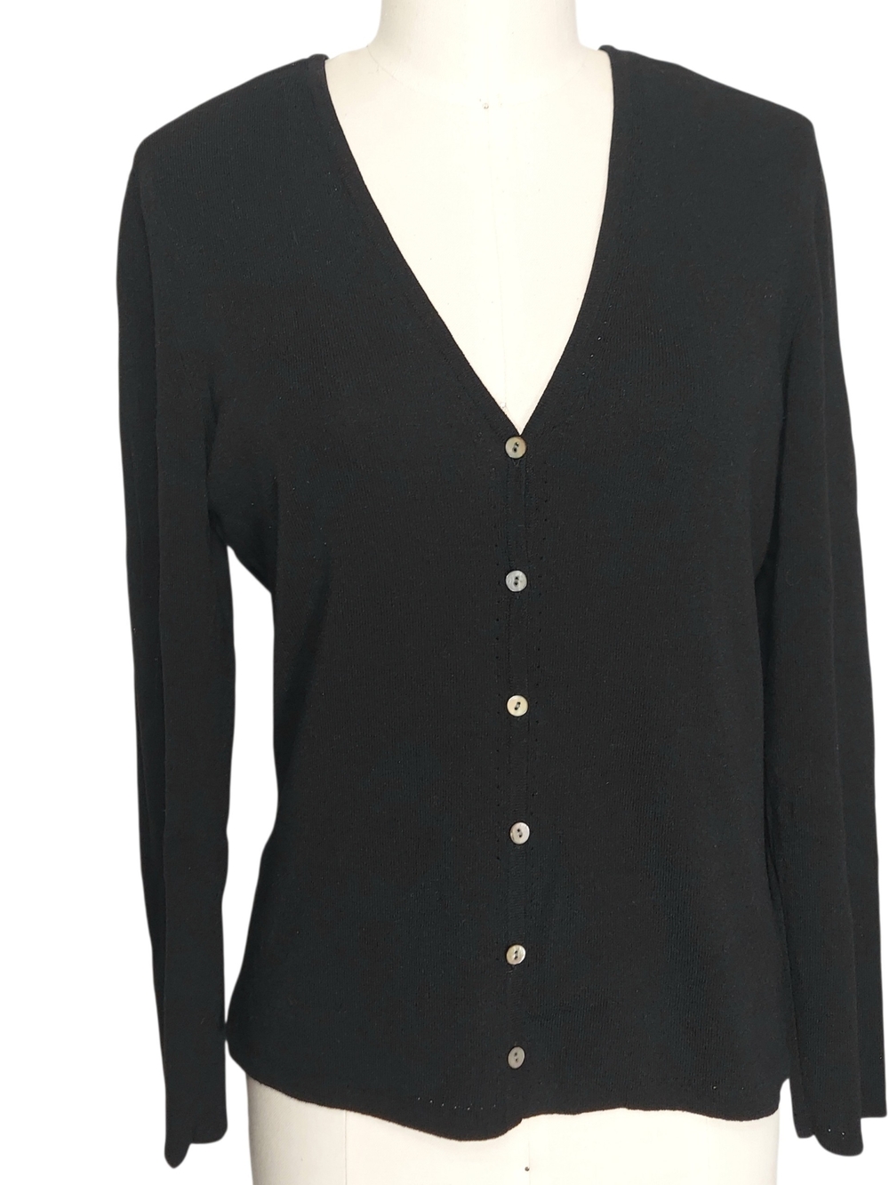 Classic Black V-Neck Button-Up Women's Sweater